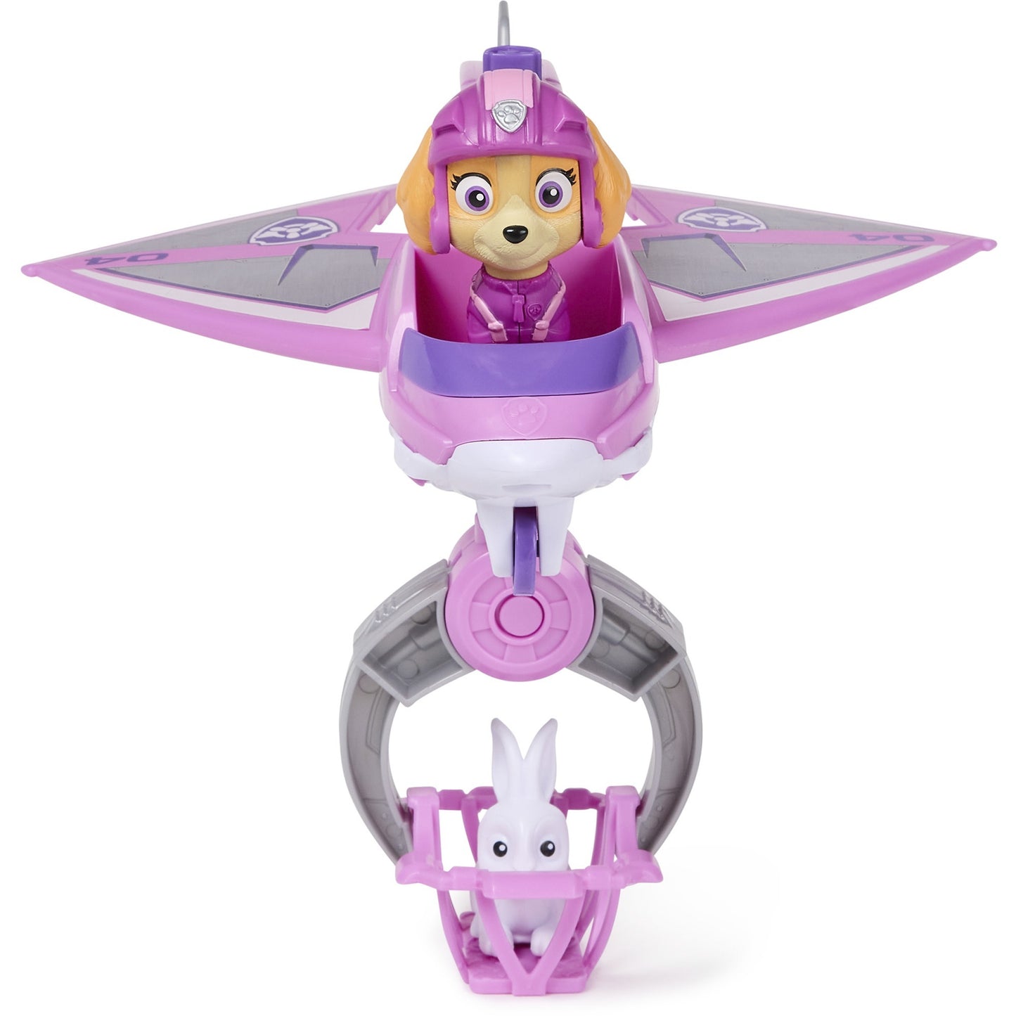 Paw Patrol Air Rescue - Skyes Rettungsflugzeug mit einziehbarer Klaue und Rettungskorb, mit Skye Spielfigur und Hase, Spielfahrzeug