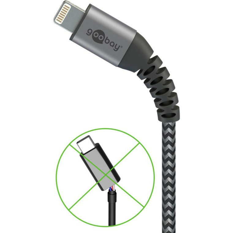 Goobay USB 2.0 Adapterkabel, USB-A Stecker > Lightning Stecker (grau/silber, 2 Meter, gesleevt, Metallstecker)