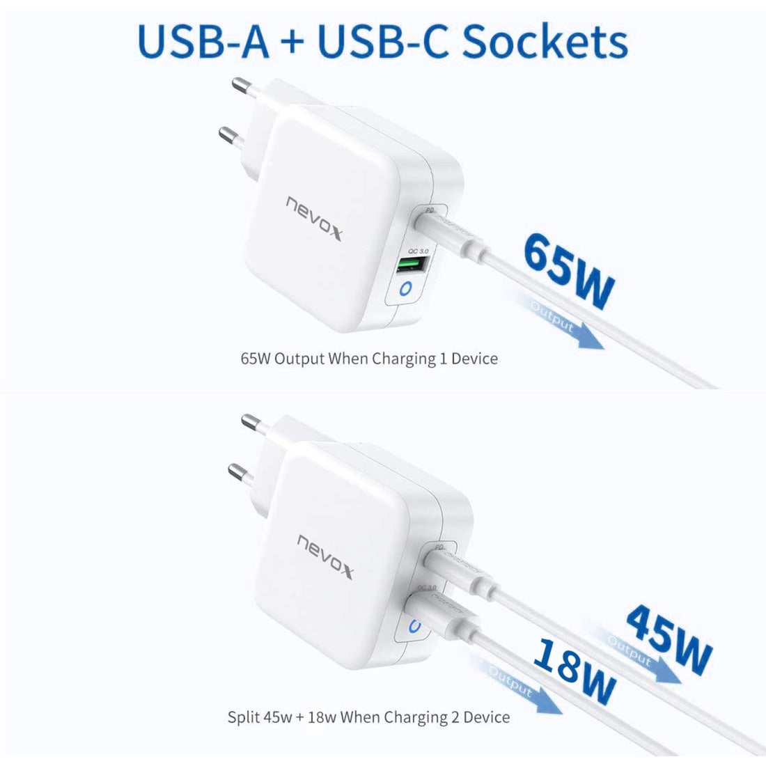 Nevox 65W USB - C Power Delivery (PD) + Q3.0 (weiss)