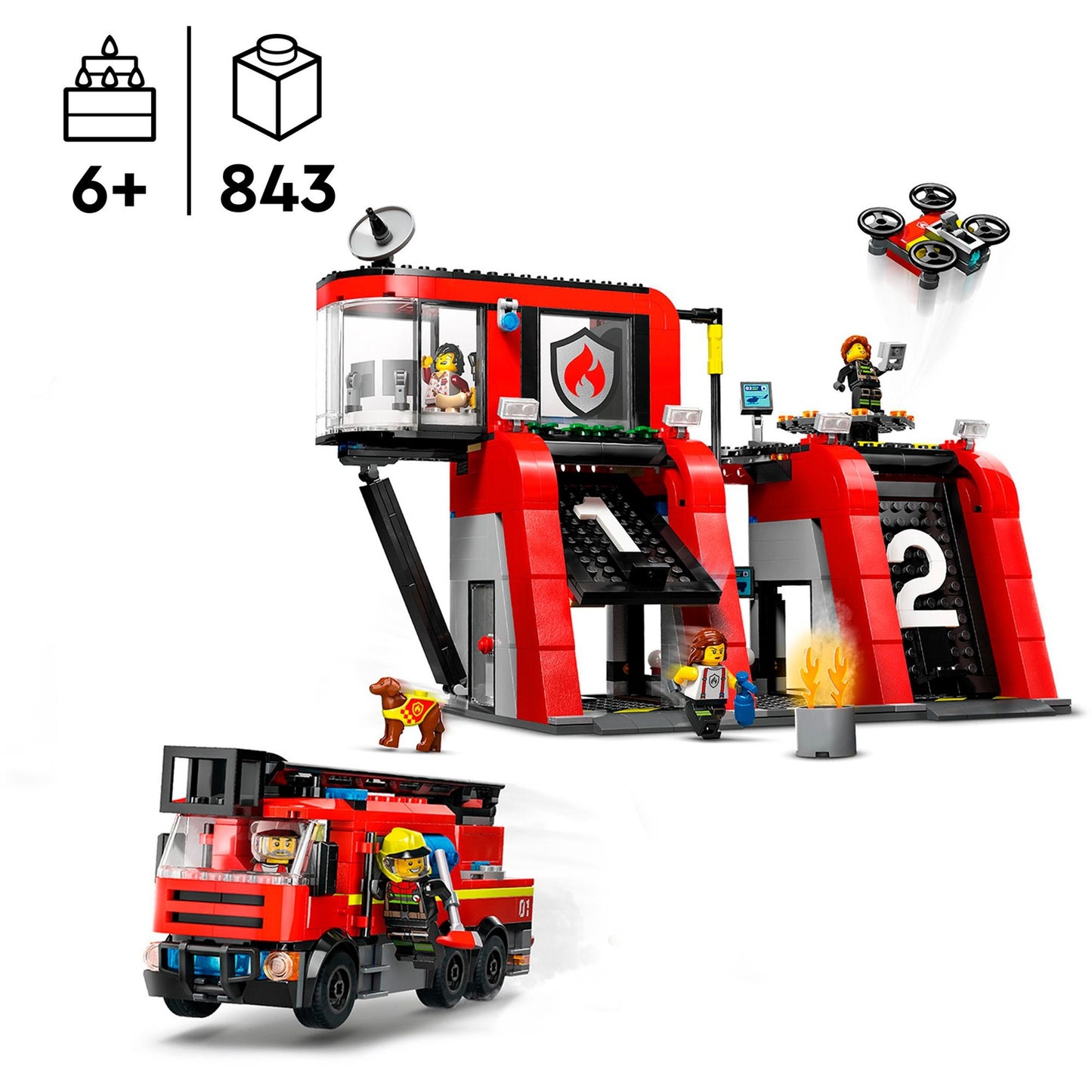 LEGO 60414 City Feuerwehrstation mit Drehleiterfahrzeug, Konstruktionsspielzeug