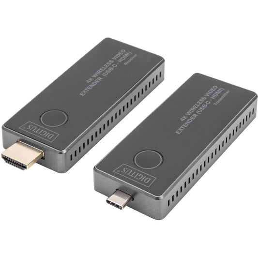 Digitus 4K Wireless Video Extender USB-C > HDMI, 30 Meter, HDMI Verlängerung (schwarz/silber, Sendeeinheit + Empfängereinheit)