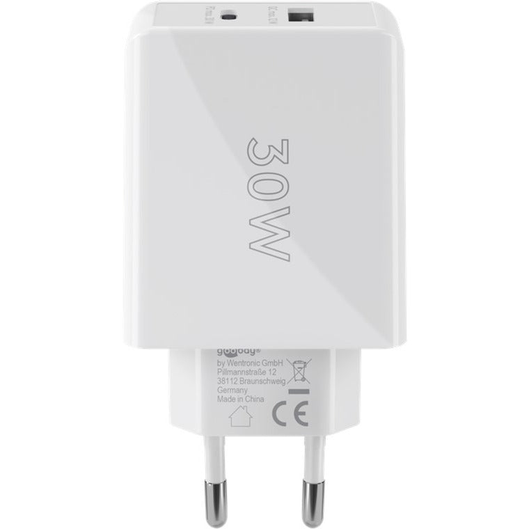 Goobay USB-C PD Dual-Schnellladegerät 30 Watt (weiss, 1x USB-A, 1x USB-C PD)