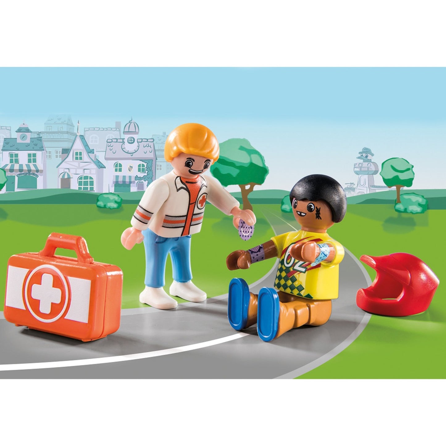 PLAYMOBIL 70919 DUCK ON CALL Notarzt Action. Hilf dem Rennfahrer!, Konstruktionsspielzeug