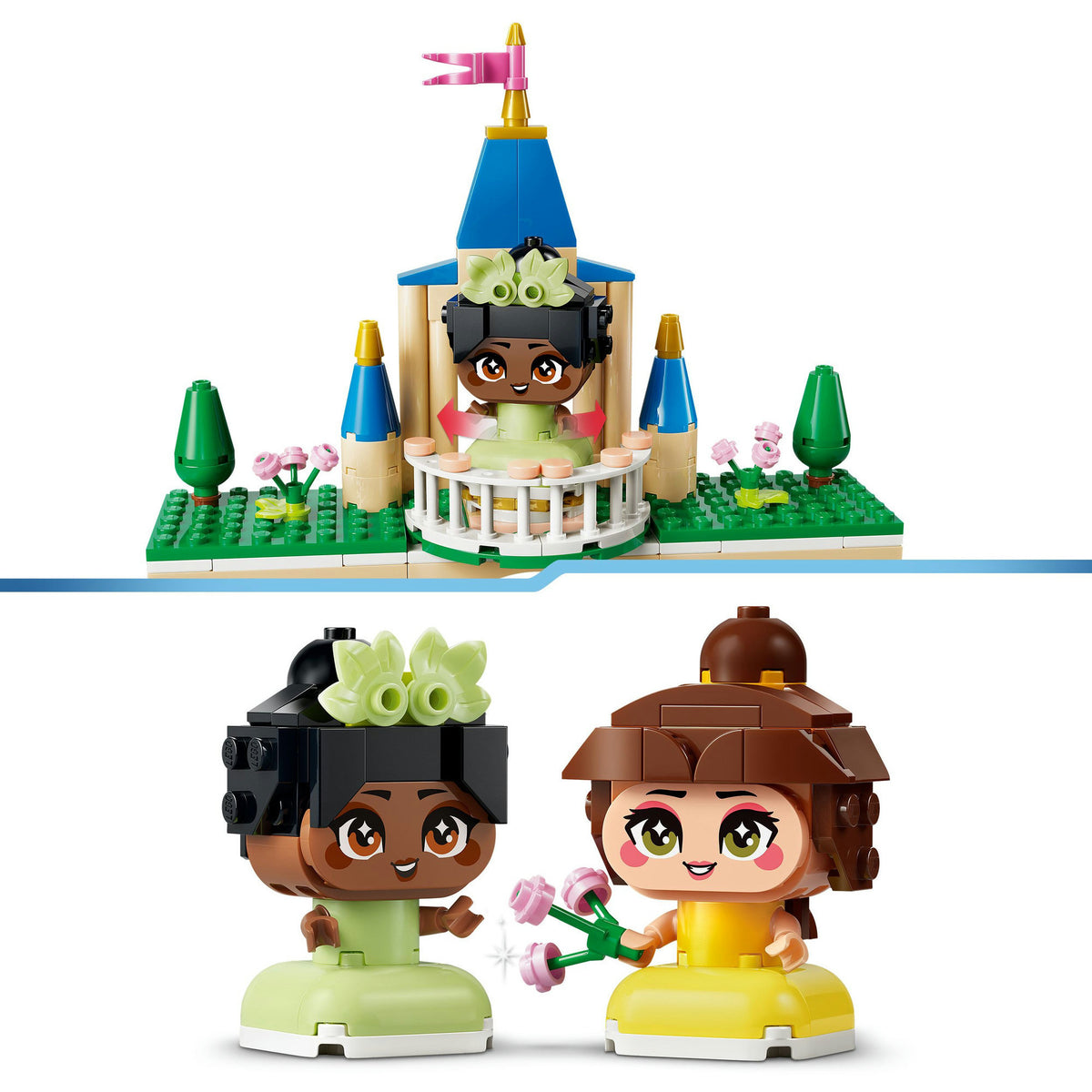 43291 Disney Princess Die Mini-Prinzessinnen Belle und Tiana mit ihrem Schloss, Konstruktionsspielzeug