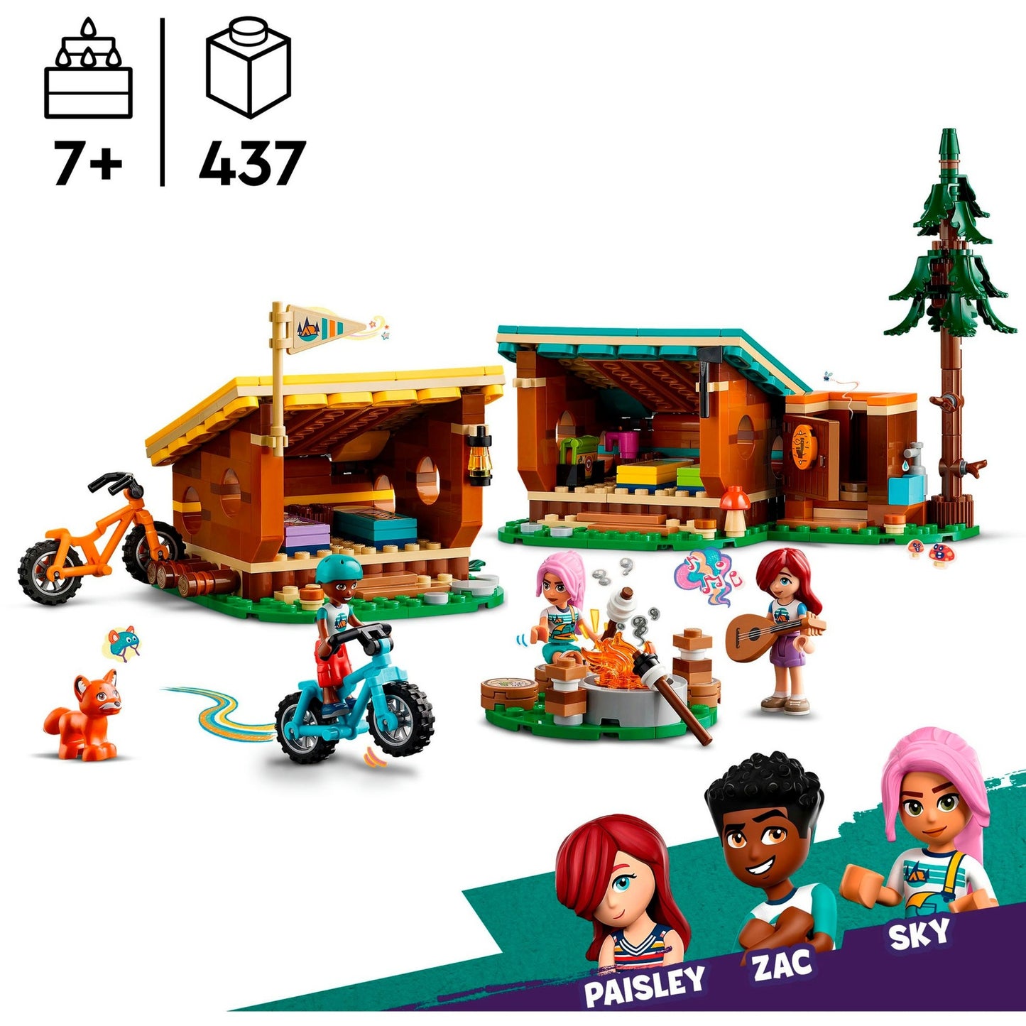 LEGO 42624 Friends Gemütliche Hütten im Abenteuercamp, Konstruktionsspielzeug