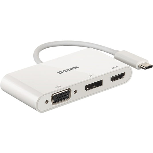 D-Link USB Adapter, USB-C Stecker > VGA + HDMI + DisplayPort Buchse (weiss)
