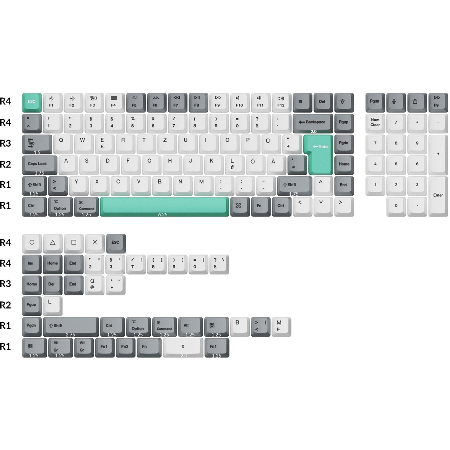 Keychron OEM Dye-Sub PBT Full Keycap-Set - Gray White Mint (weiss/mint, 137 Stück, DE-Layout (ISO))