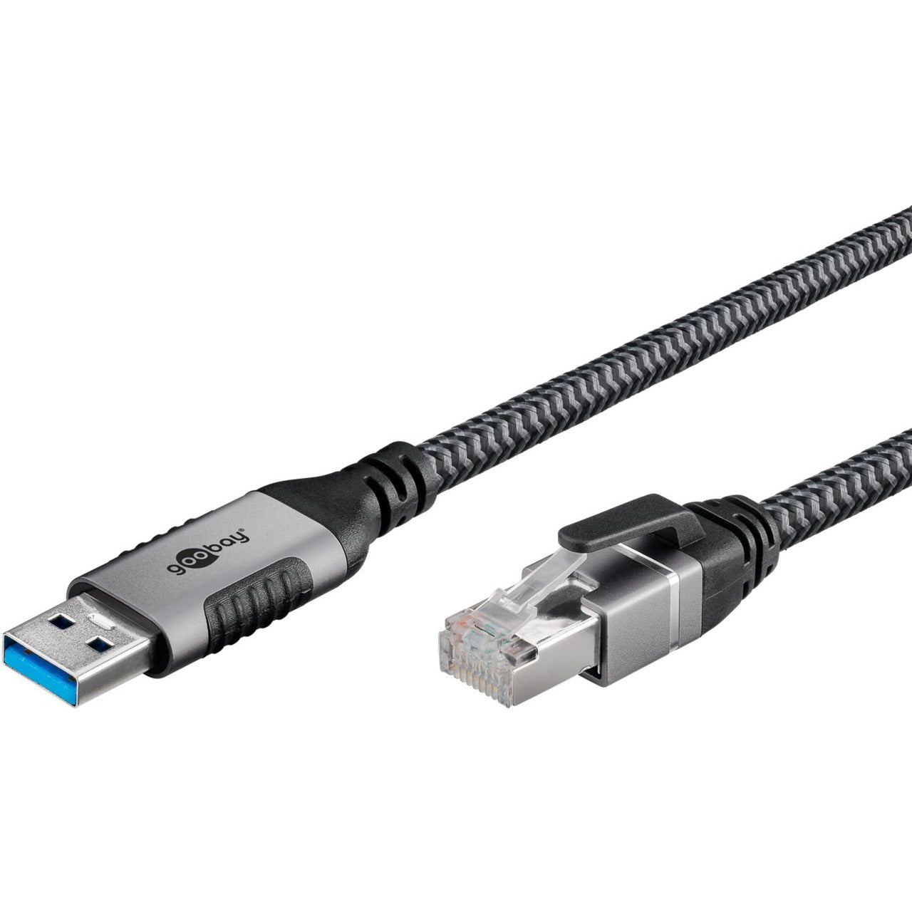 Goobay Ethernet-Kabel USB-A 3.2 Gen1 Stecker > RJ-45 Stecker (schwarz/silber, 1 Meter)