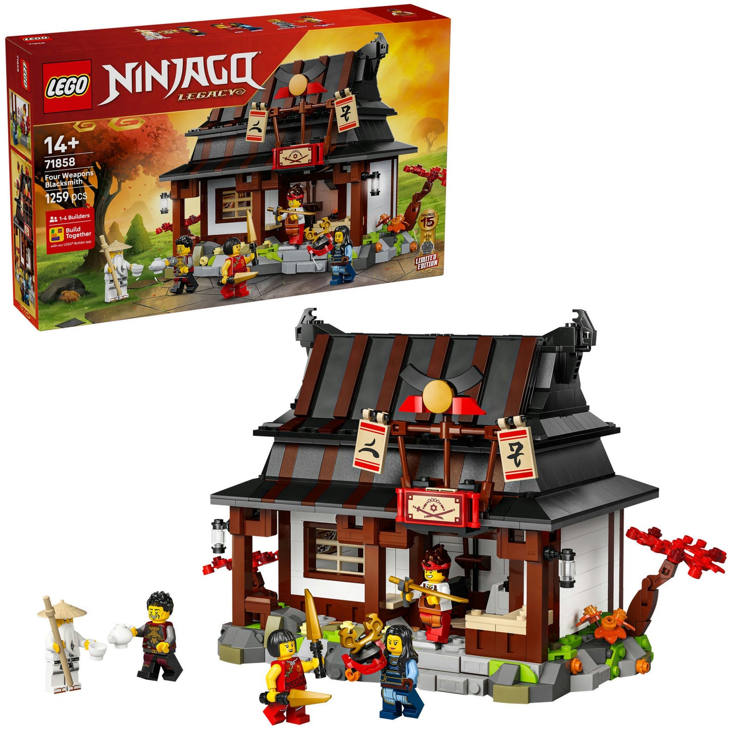 71858 Ninjago 15-jähriges Jubiläum der Vier-Waffen-Schmied, Konstruktionsspielzeug