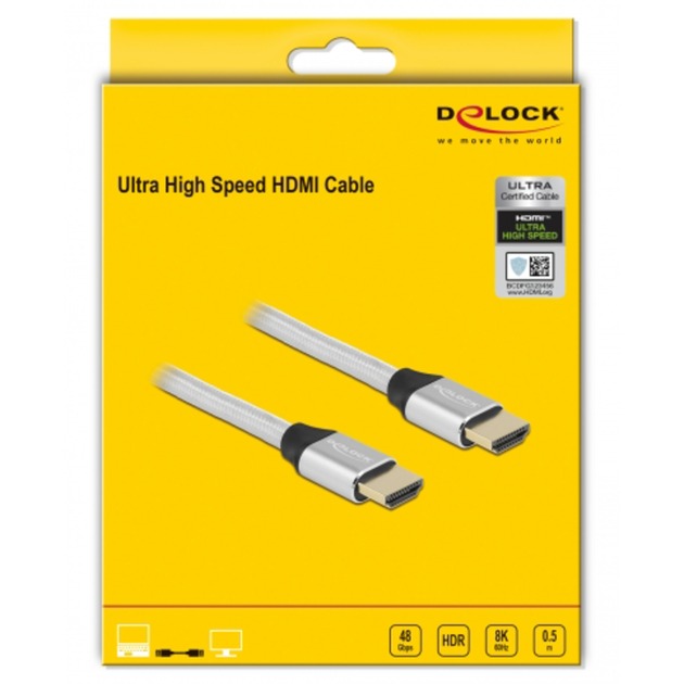 DeLOCK Ultra High Speed HDMI-Kabel 48 Gbps 8K 60Hz (silber, 50cm)