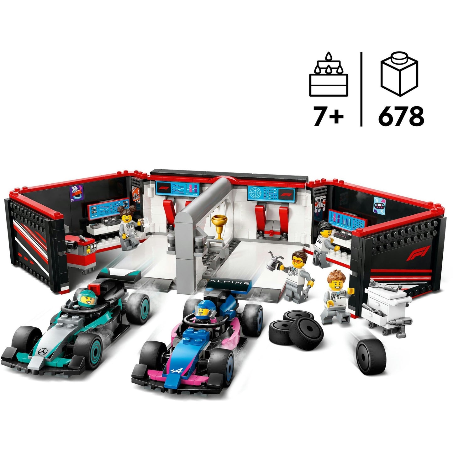 60444 City F1 Garage mit Mercedes-AMG & Alpine Rennautos, Konstruktionsspielzeug