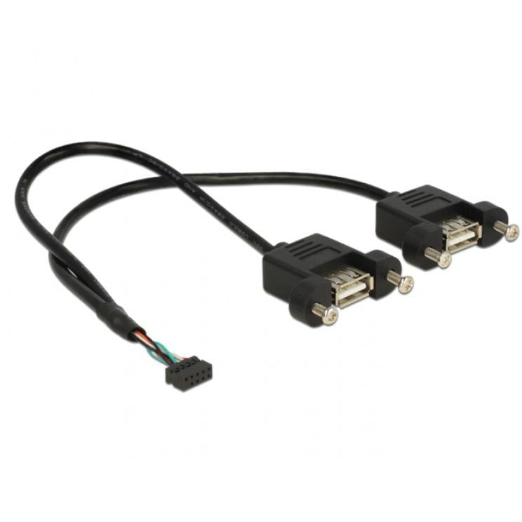 DeLOCK USB 2.0 Kabel, 2mm 10Pin Header > 2x USB-A Buchse, zum Einbau (schwarz, 25cm)