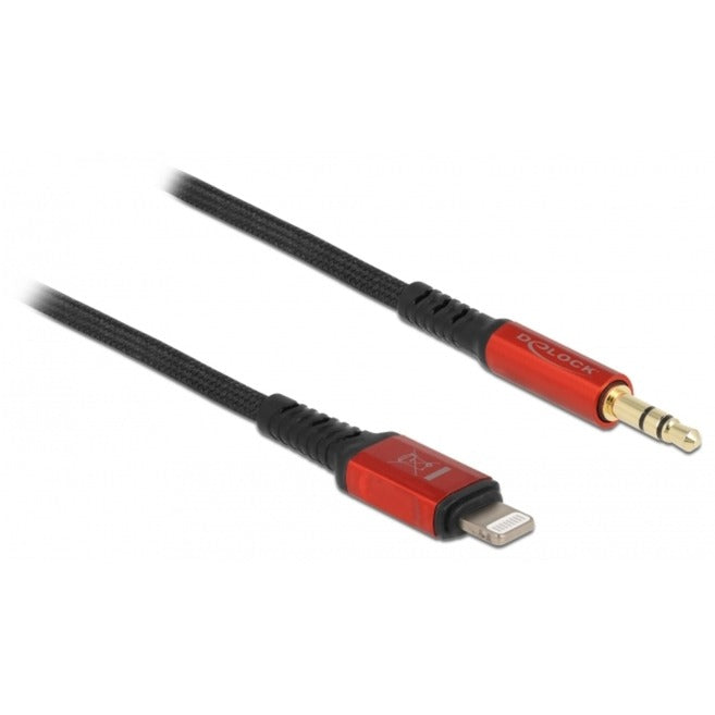 DeLOCK Audiokabel 8Pin Lightning Stecker > Klinkenstecker 3,5mm 3Pin (schwarz/rot, 1,5 Meter)