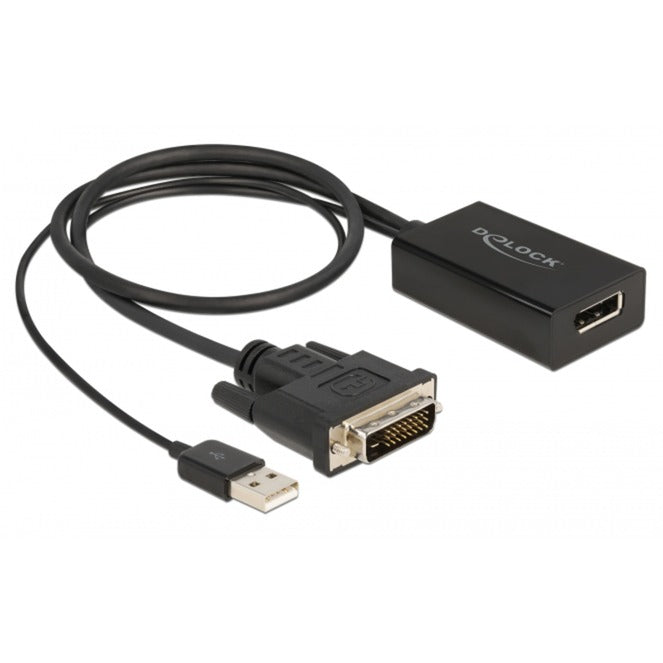 DeLOCK Adapterkabel, DVI + USB-A Stecker > DisplayPort Buchse (schwarz, 50cm, 4K mit HDR Funktion)