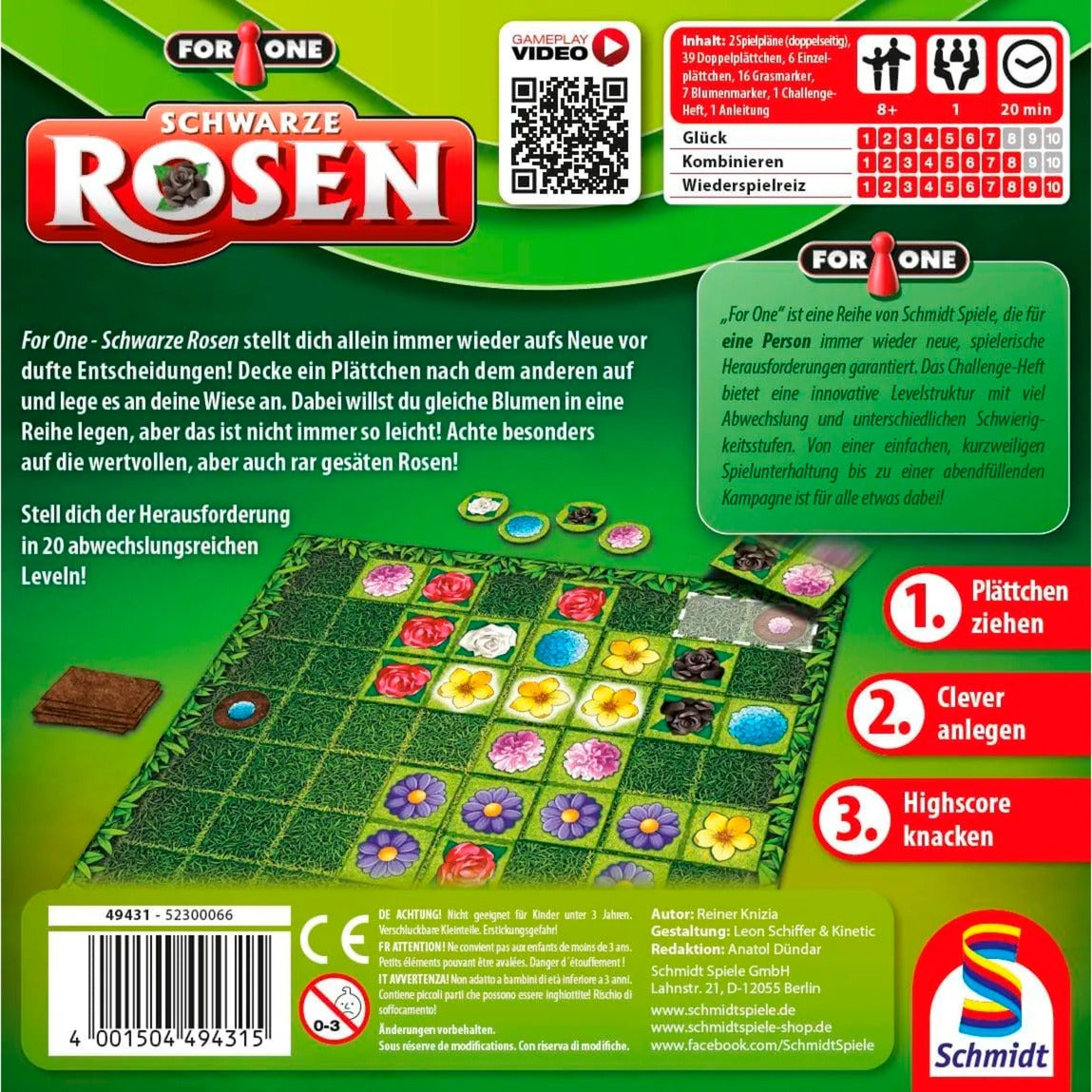 Schmidt Spiele For One - Schwarze Rosen, Brettspiel