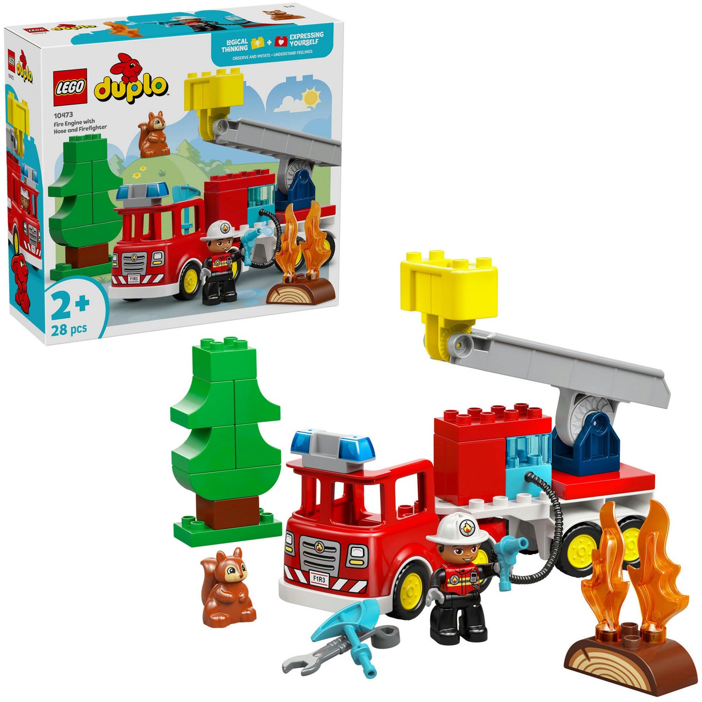 10473 DUPLO Town Löschauto mit Schlauch und Feuerwehrmann, Konstruktionsspielzeug