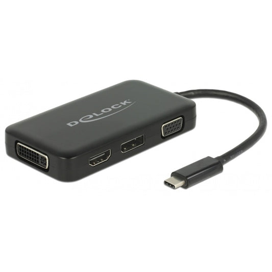 DeLOCK USB Adapter, USB-C Stecker > VGA + HDMI + DVI + DisplayPort Buchse (schwarz, 15cm)