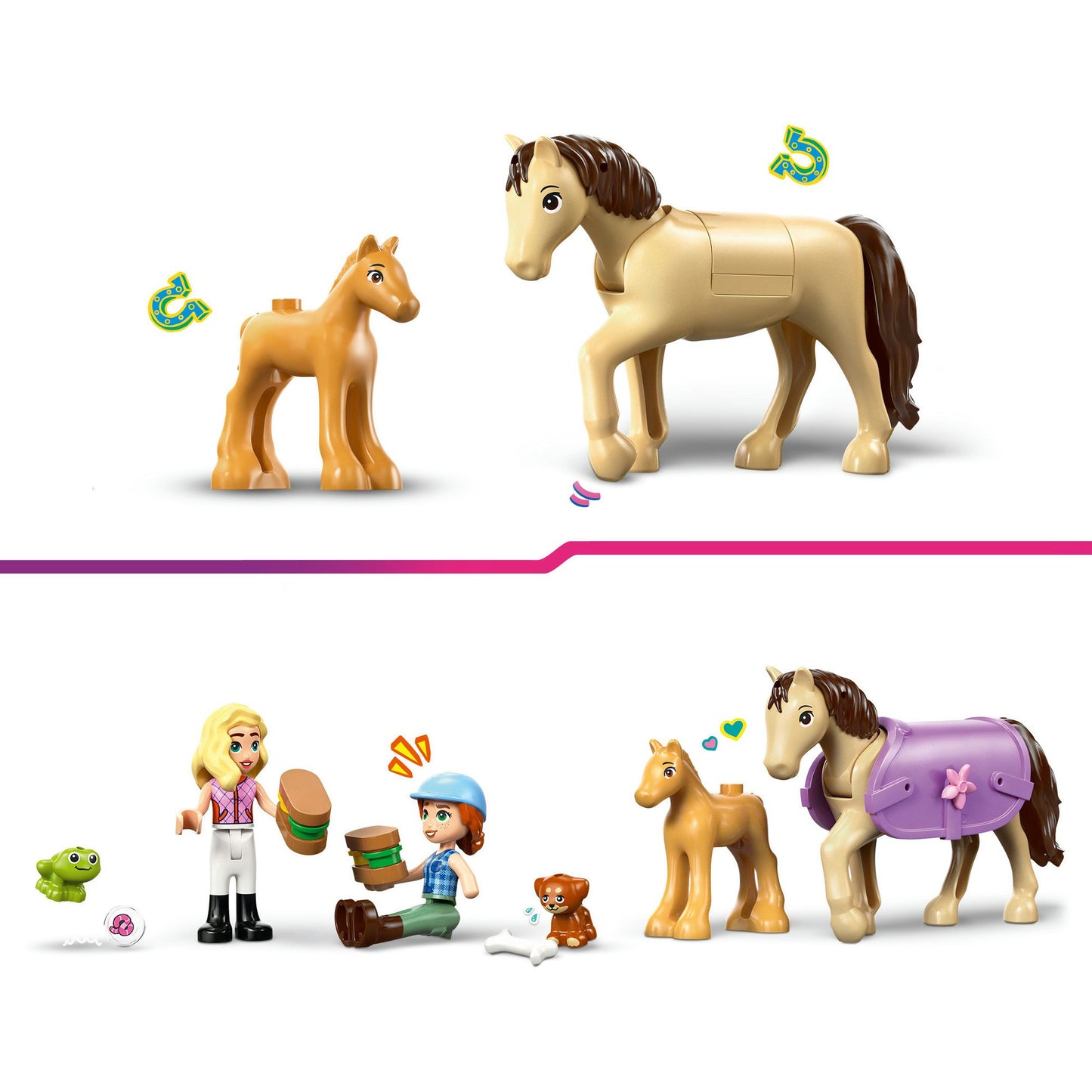 42695 Friends Pferd und Fohlen mit Pferdeanhänger, Konstruktionsspielzeug
