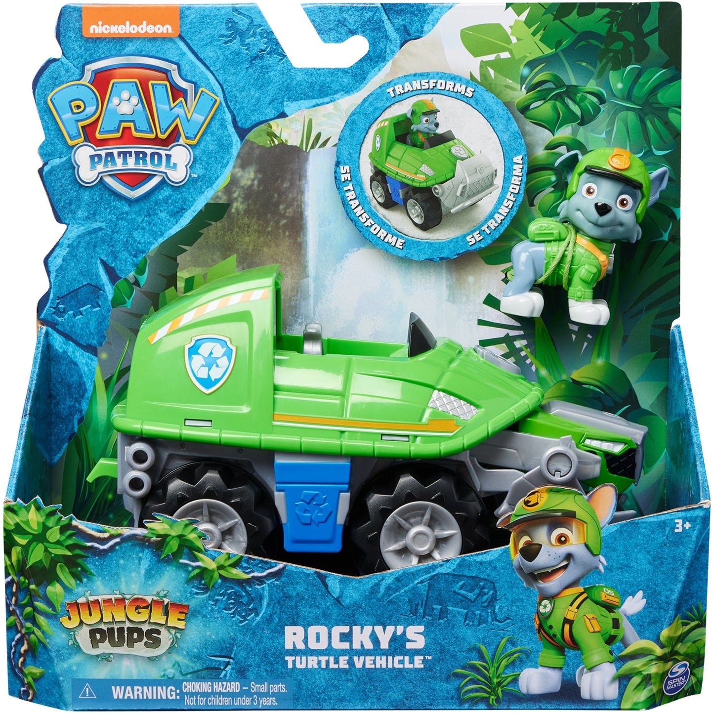 Spin Master Paw Patrol Jungle Pups - Schnappschildkröten-Fahrzeug mit Rocky-Figur, Spielfahrzeug