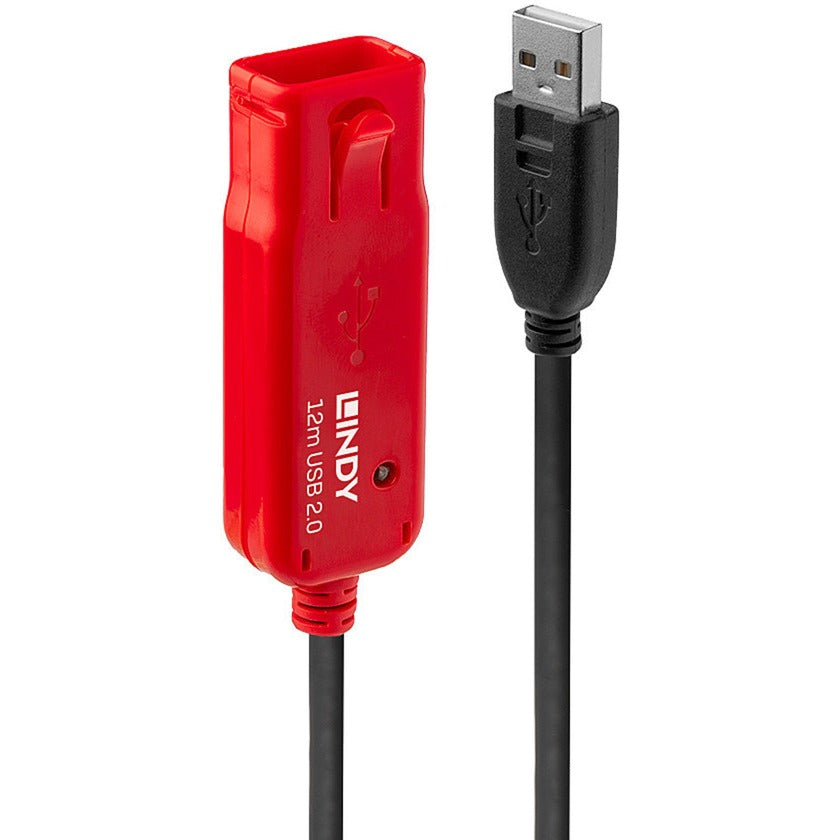 Lindy USB 2.0 Aktivverlängerungskabel Pro, USB-A Stecker > USB-A Buchse (schwarz/rot, 12 Meter)