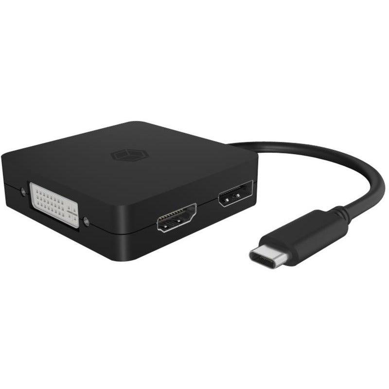 Icy Box USB Adapter IB-DK1104-C, USB-C Stecker > VGA + DVI + HDMI + DisplayPort Buchse (schwarz, 15cm)