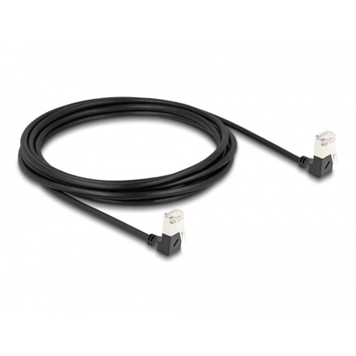 DeLOCK Patchkabel RJ-45 Cat.6a S/FTP, Slim 90° gewinkelt (schwarz, 3 Meter, nach oben abgewinkelte Stecker)