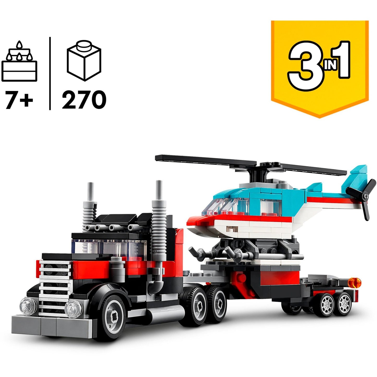 LEGO 31146 Creator 3-in-1 Tieflader mit Hubschrauber, Konstruktionsspielzeug