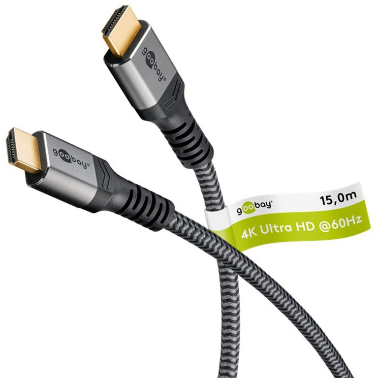 Goobay Plus High-Speed-HDMI-Kabel mit Ethernet, 4K @ 60Hz (grau, 15 Meter)