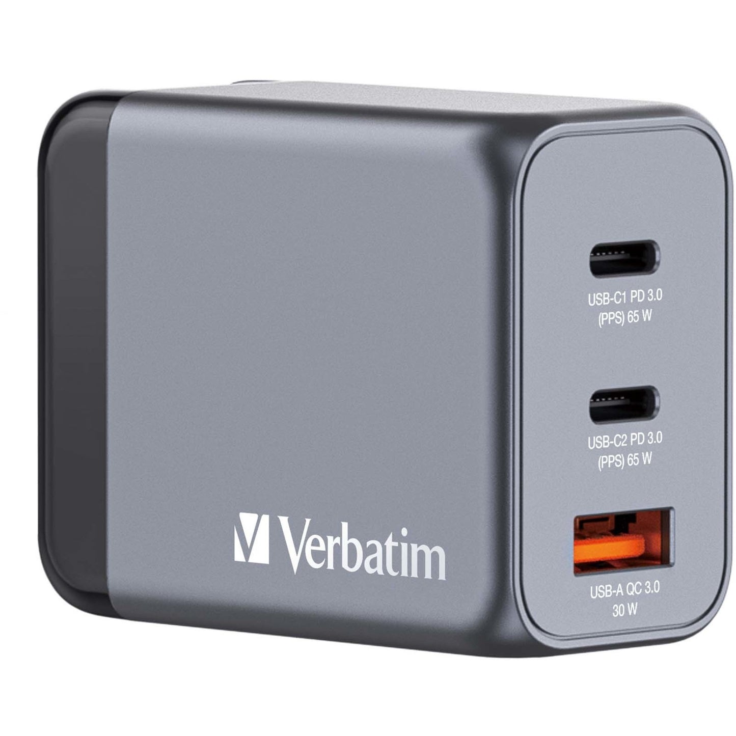 Verbatim GaN-Ladegerät 65W, 1x USB-A , 2x USB-C (grau, PD 3.0, QC 3.0)