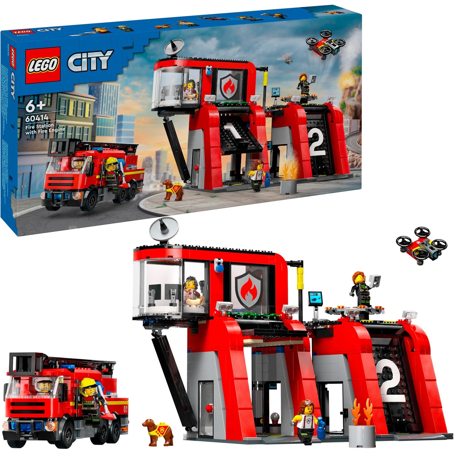 LEGO 60414 City Feuerwehrstation mit Drehleiterfahrzeug, Konstruktionsspielzeug