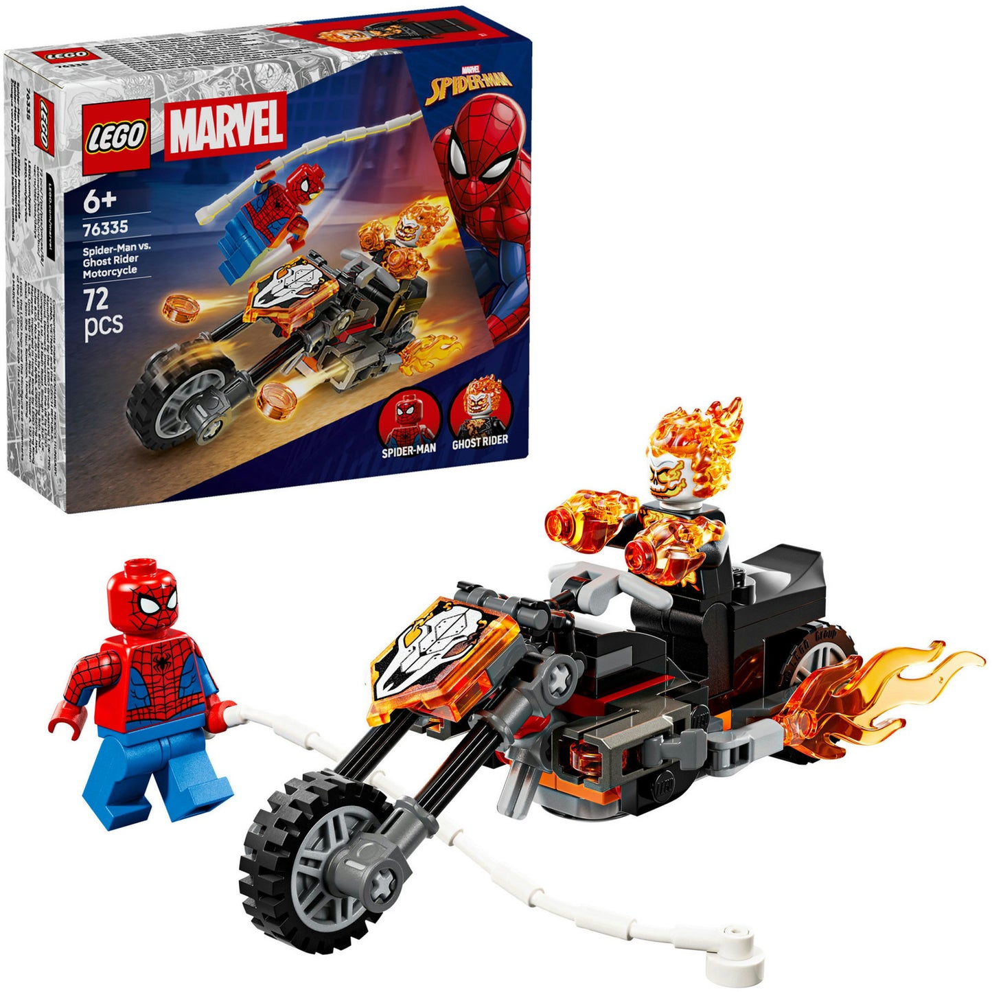 76335 Marvel Super Heroes Spider-Man vs. Ghost Rider auf seinem Motorrad, Konstruktionsspielzeug