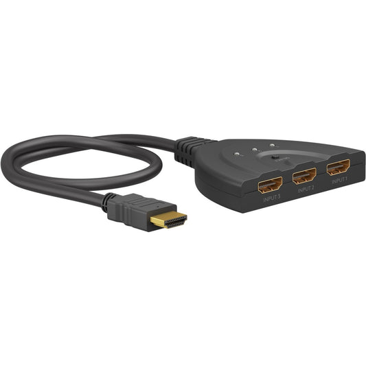 Goobay HDMI-Umschaltbox 3 auf 1 (4K @ 30Hz), HDMI Switch (schwarz, 58cm Kabel)