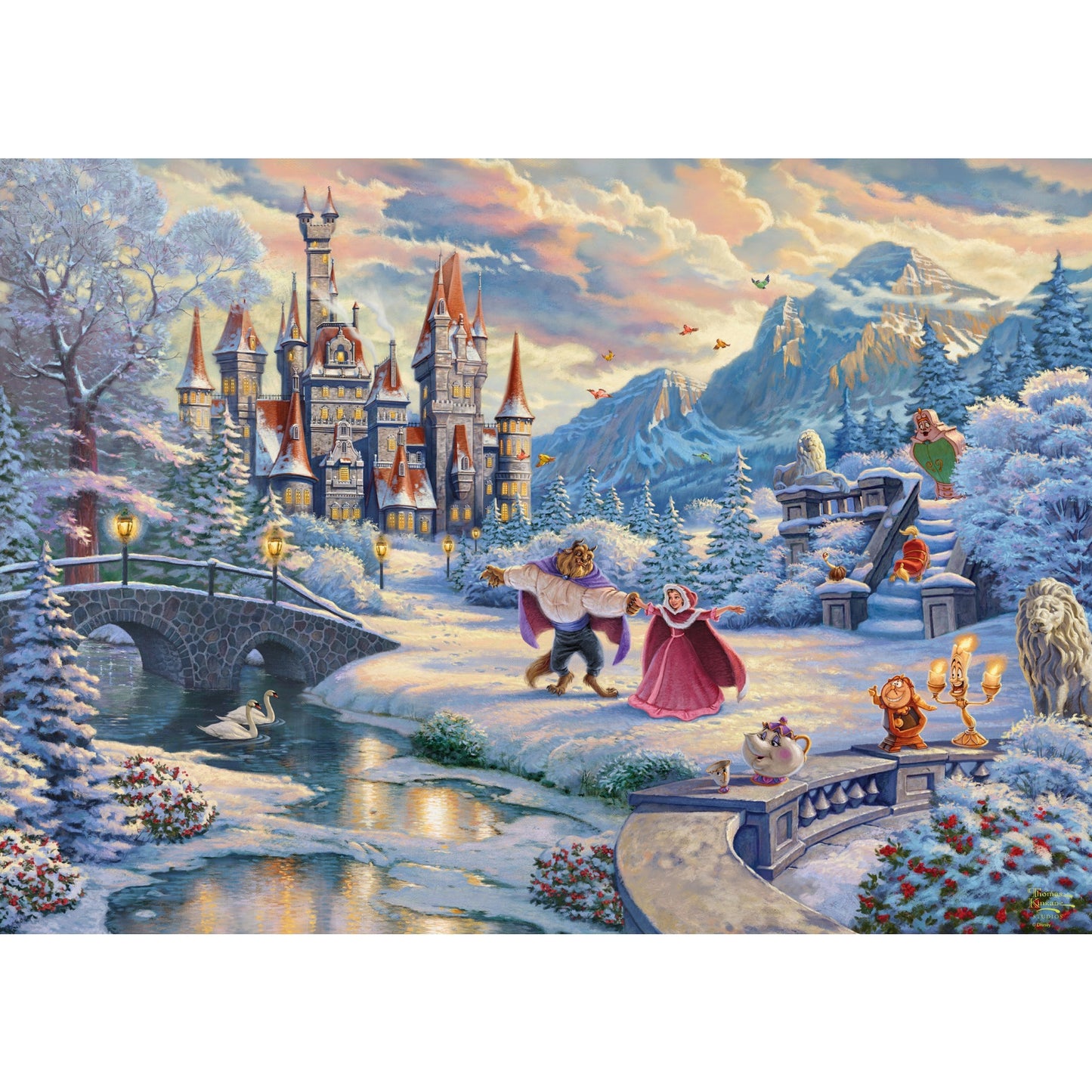 Schmidt Spiele Thomas Kinkade Studios: Disney - Die Schöne und das Biest, Zauberhafter Winterabend (Limited Christmas Edition, 1000 Teile)