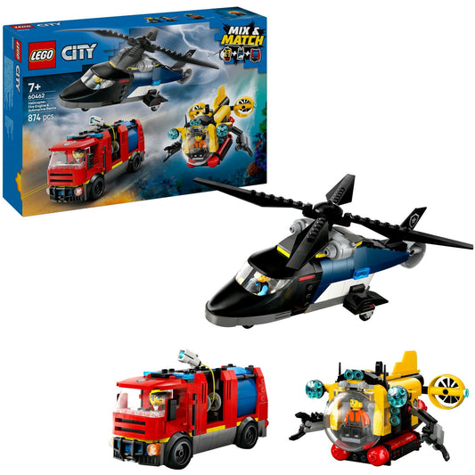 60462 City Kombinationsset mit Hubschrauber, Löschauto und U-Boot, Konstruktionsspielzeug
