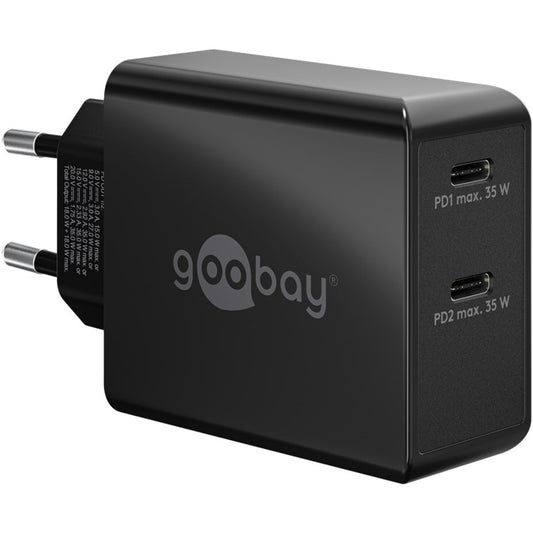 Goobay USB-C Dual-Schnellladegerät 36 Watt (schwarz, 2x USB-C, Power Delivery)