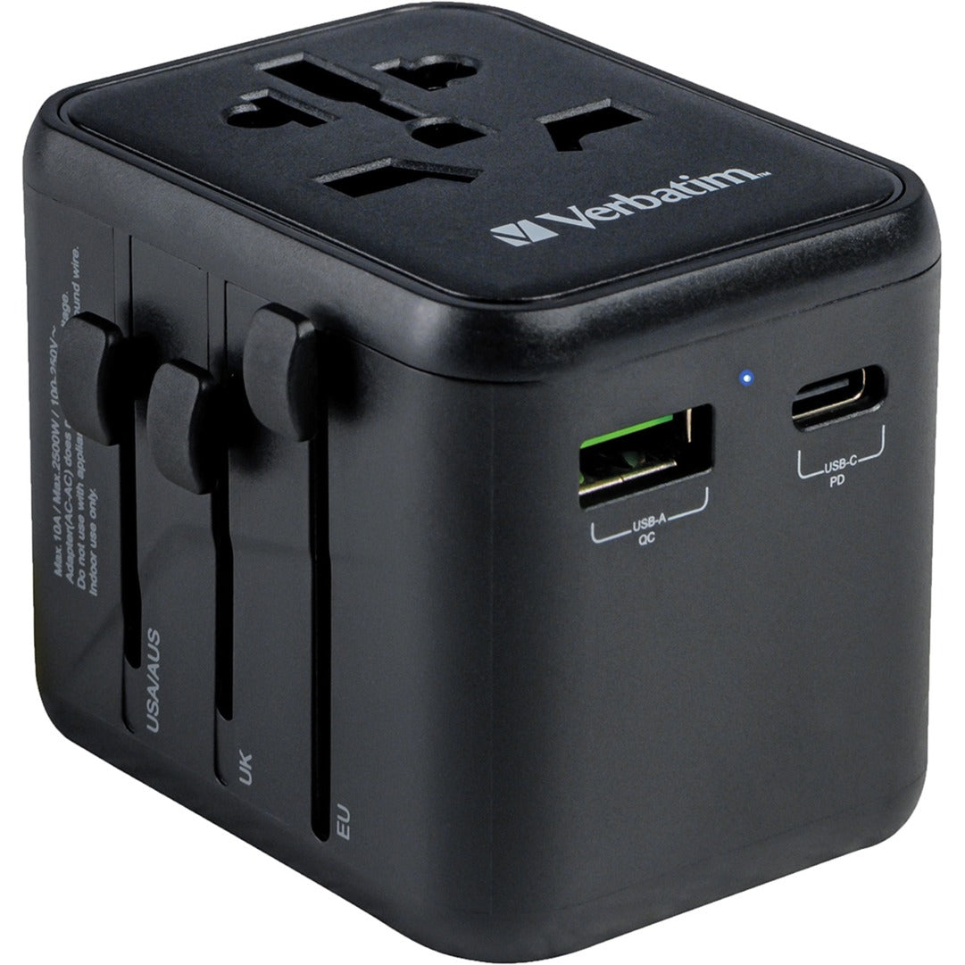 Verbatim Universal-Reiseadapter UTA-02 (schwarz, 1x USB-A, 1x USB-C)