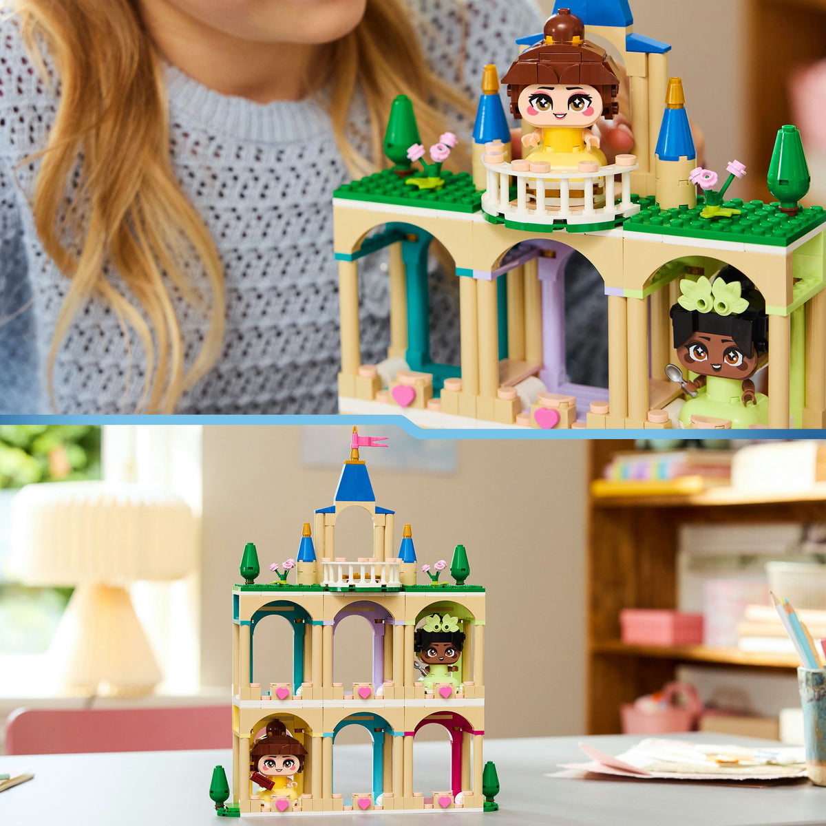 43291 Disney Princess Die Mini-Prinzessinnen Belle und Tiana mit ihrem Schloss, Konstruktionsspielzeug