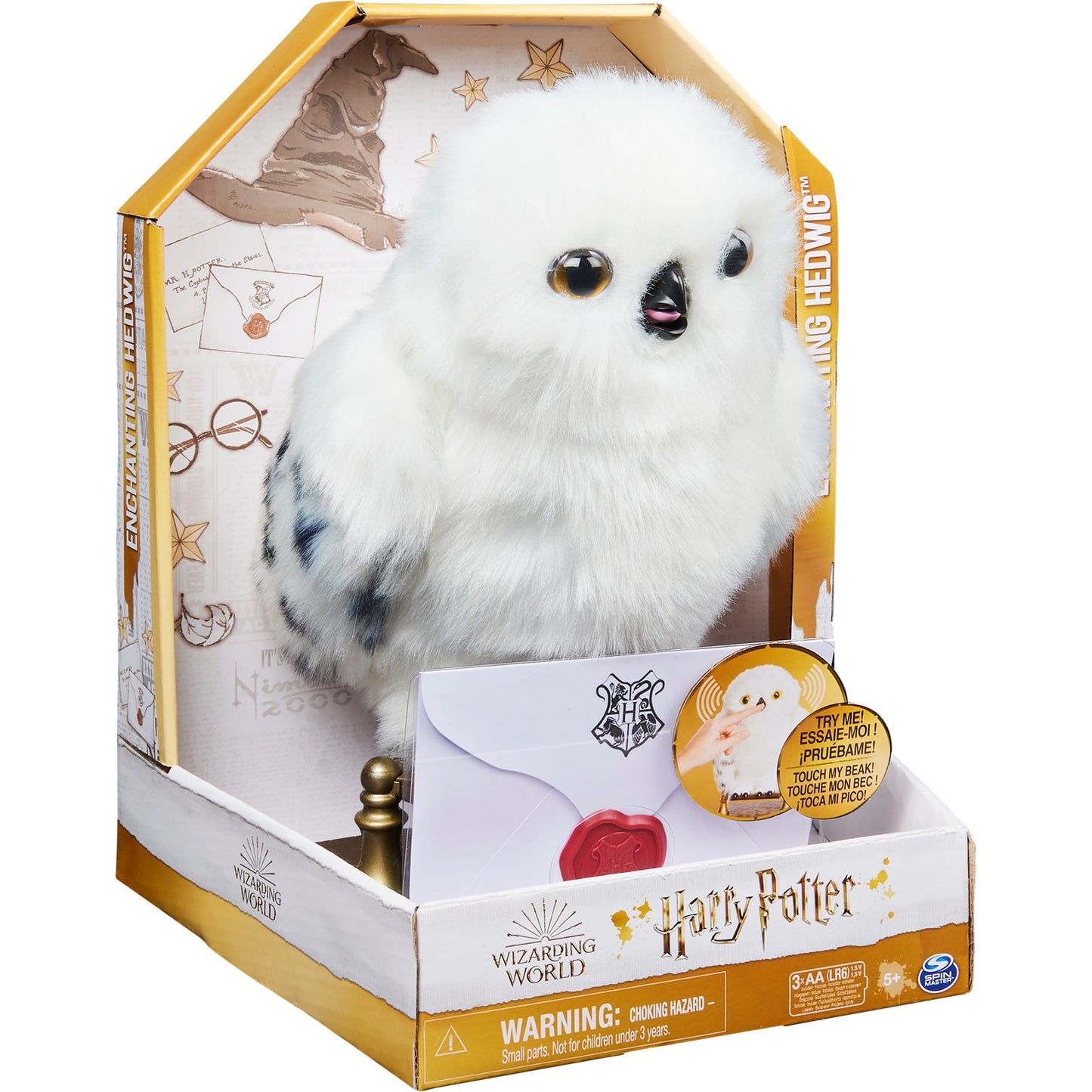 Spinmaster Wizarding World Harry Potter - Interaktive Plüsch-Eule Hedwig (weiss/grau, Mit über 15 Geräuschen und Bewegungen)