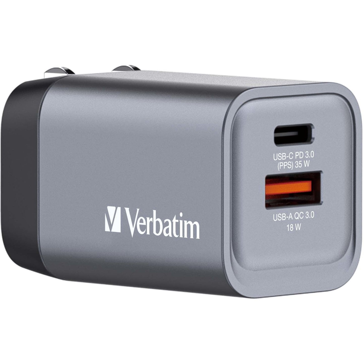 Verbatim GaN-Ladegerät 35W, 1x USB-A , 1x USB-C (grau, PD 3.0, QC 3.0)