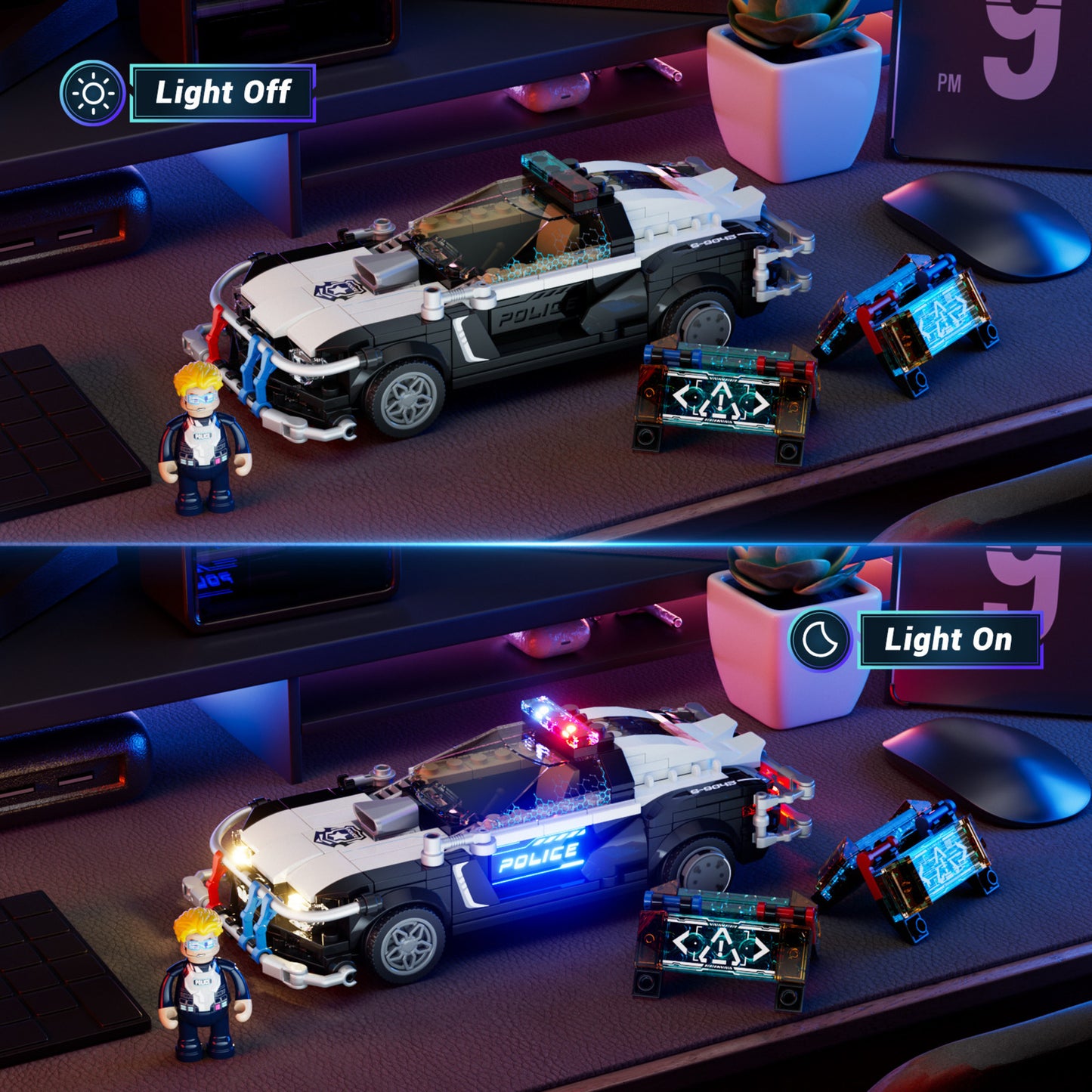 Cyberpunk Neoncity - Polizei Streifenwagen, Konstruktionsspielzeug