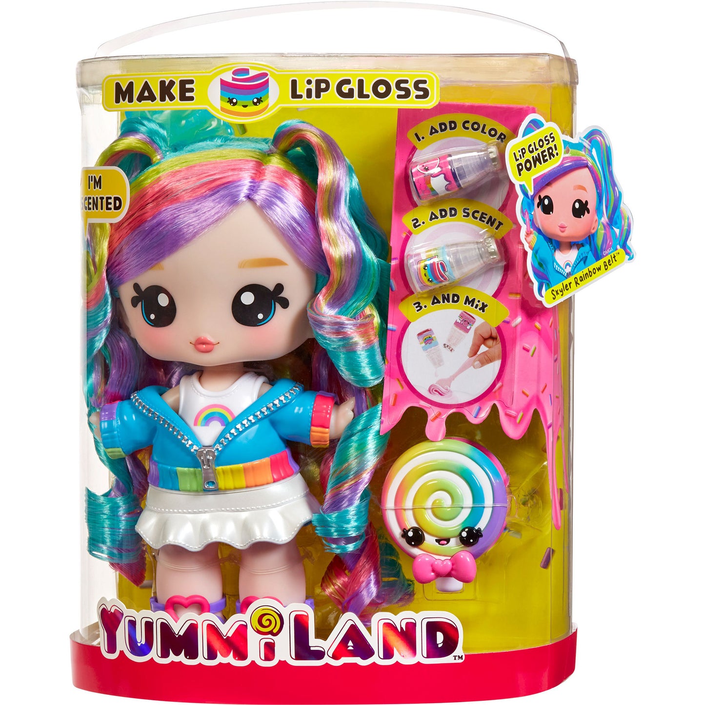 Yummiland Large Doll + Lip Gloss Pet - Skyler Rainbow Belt, Puppe