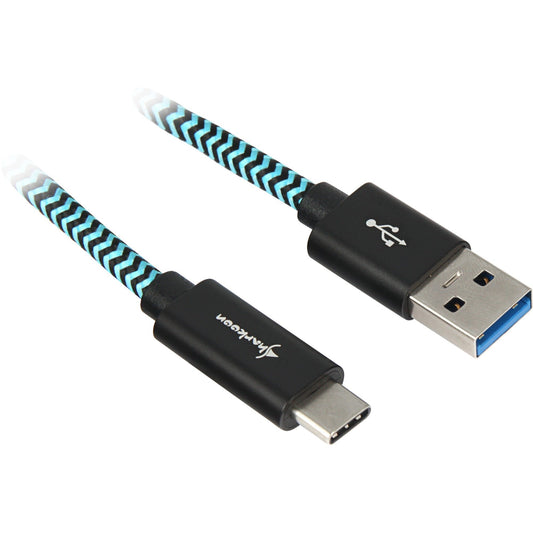 Sharkoon USB 3.2 Gen 2 Kabel, USB-A Stecker > USB-C Stecker (schwarz/hellblau, 0,5 Meter, gesleevt)