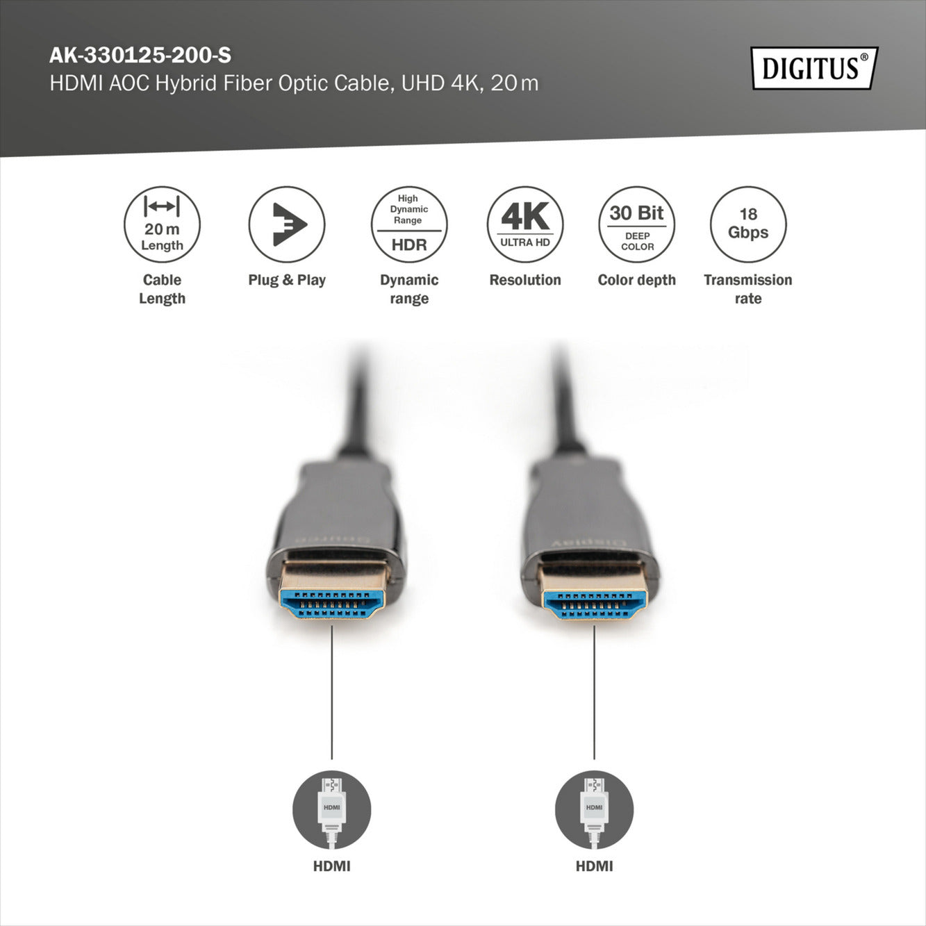 HDMI AOC Hybrid Glasfaserkabel, UHD 4K