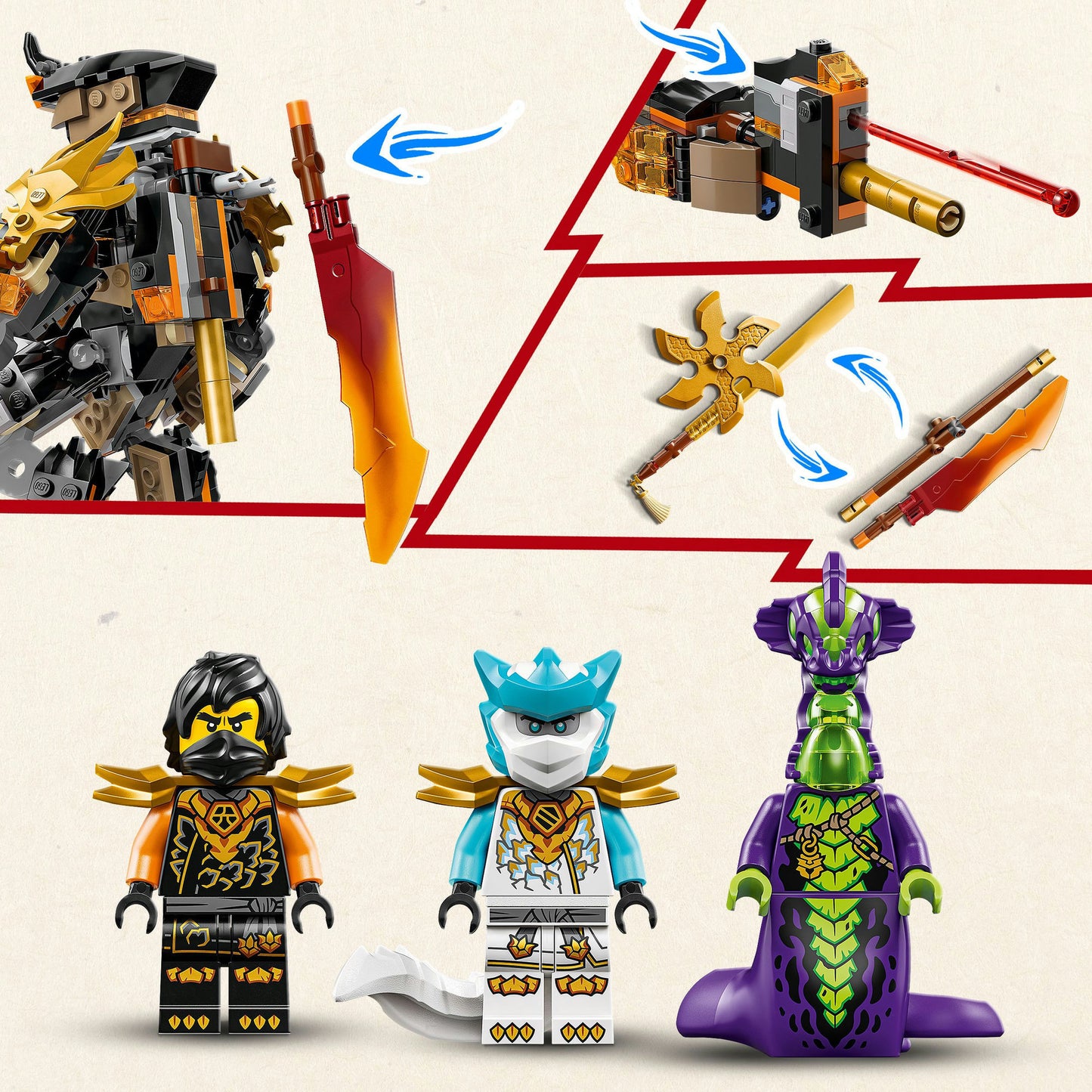 71854 Ninjago Coles Action-Mech und Drachen-Zane, Konstruktionsspielzeug