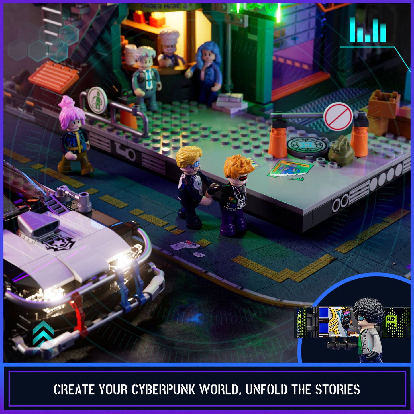 Cyberpunk Neoncity - Polizei Streifenwagen, Konstruktionsspielzeug