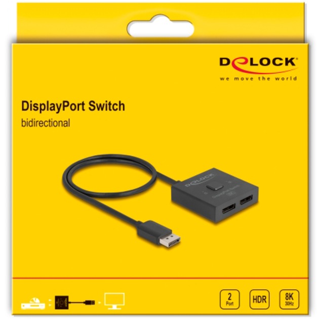 DeLOCK DisplayPort Switch 2 > 1 bidirektional 8K (schwarz, 50cm)