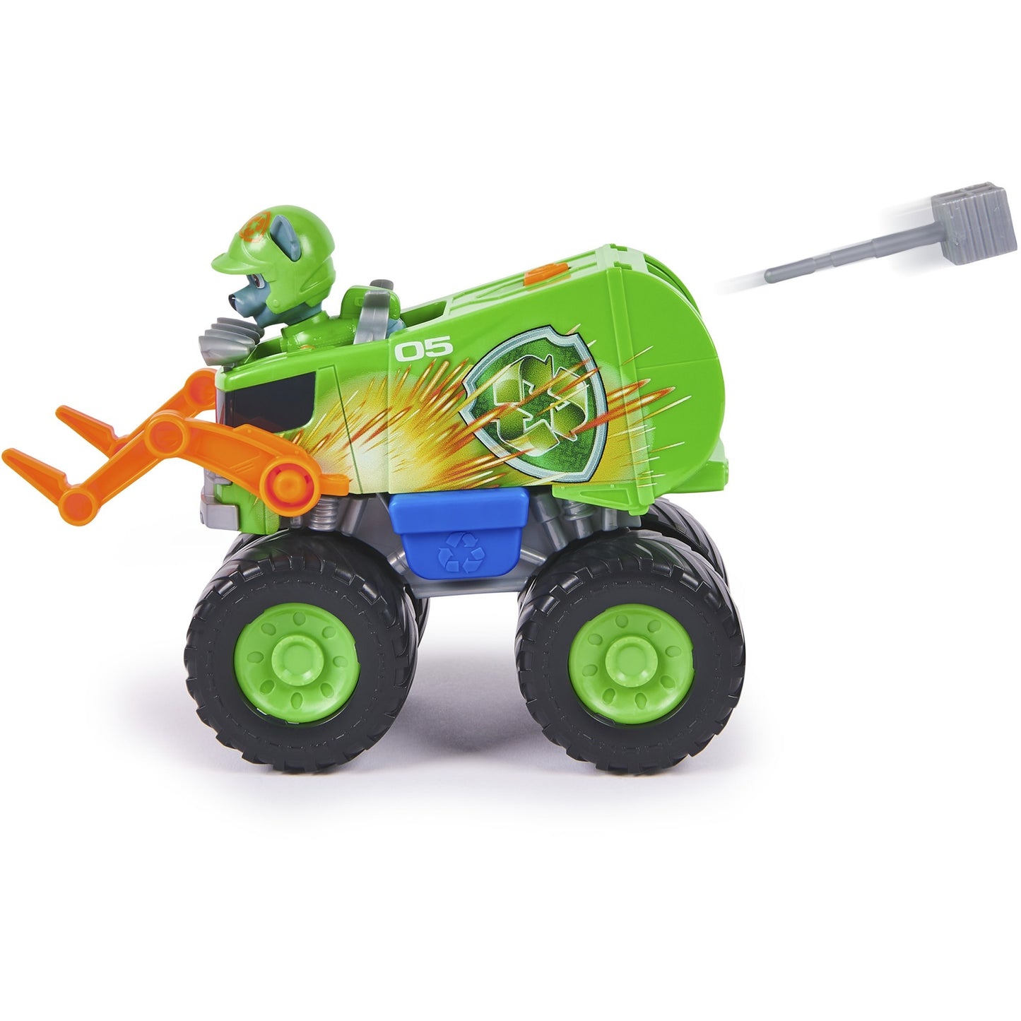 Paw Patrol Rescue Wheels -  Rockys Recycling Monstertruck mit Geschoss-Abwurf und Rocky Hundefigur, Spielfahrzeug
