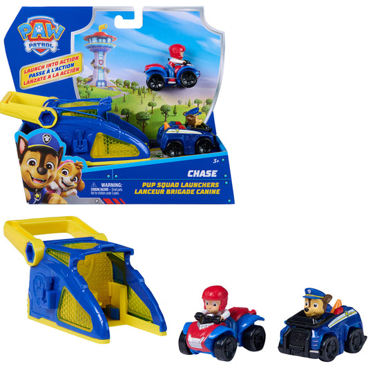 Paw Patrol - Pup Squad Launcher mit Chase und Ryder Fahrzeugen, Spielfahrzeug