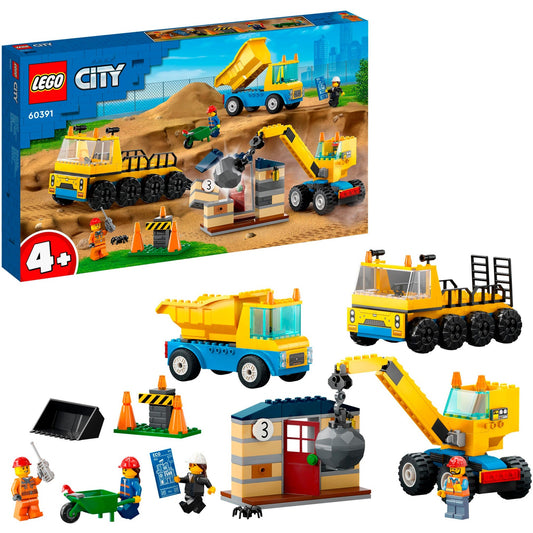 LEGO 60391 City Baufahrzeuge und Kran mit Abrissbirne, Konstruktionsspielzeug