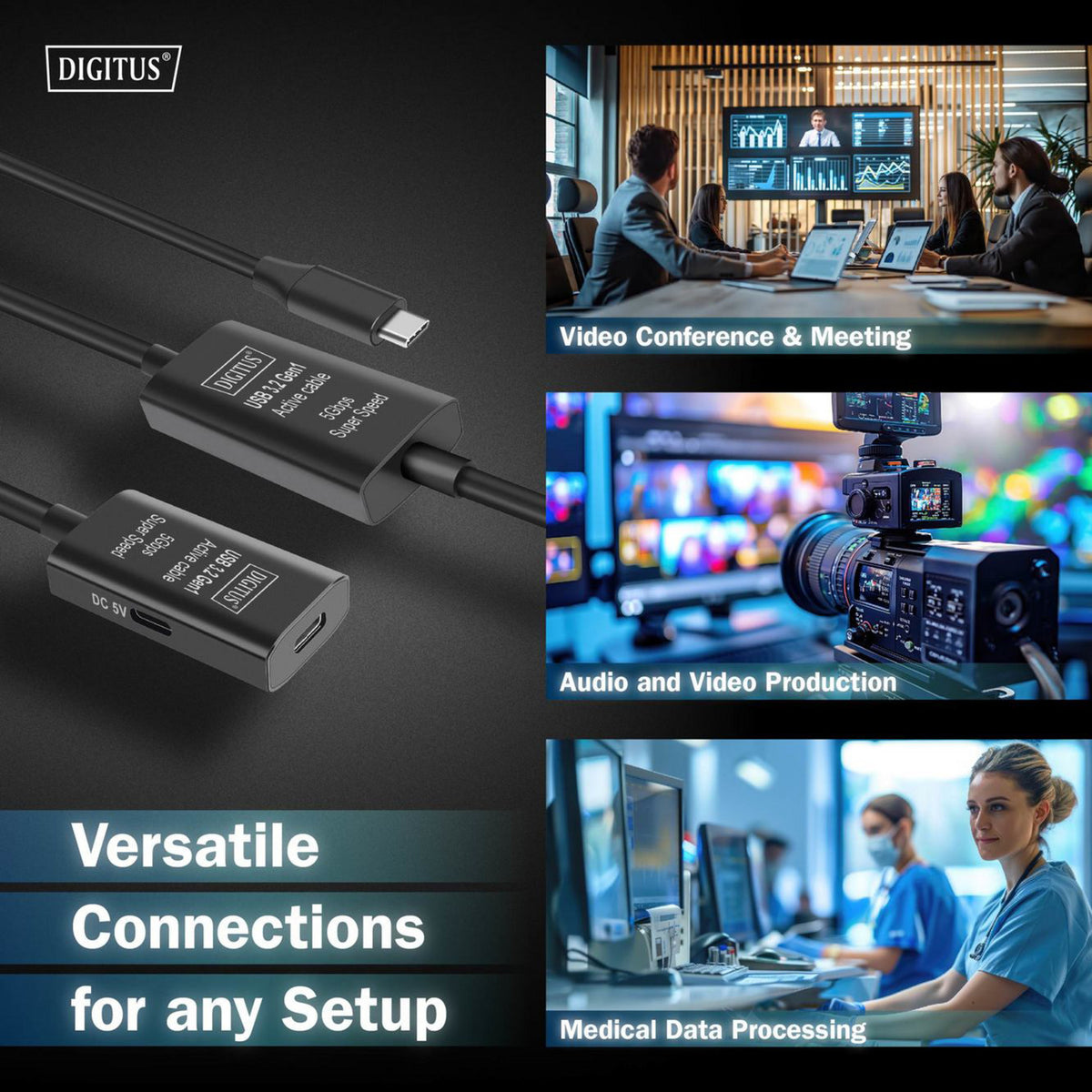 Aktives USB 3.2 Gen 1 Verlängerungskabel, USB-C Stecker > USB-C Buchse
